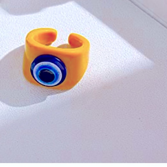 🧿🪬UNISEX🪬🧿Comes Gift Wrapped🧿Yellow🧿Evil Eye🪬Acrylic🧿Retro Chunky Ring - Picture 5 of 6
